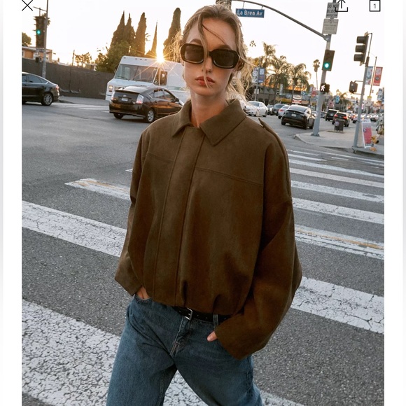 NWT  Zara  suede pleat bomber jacket - Picture 3 of 5